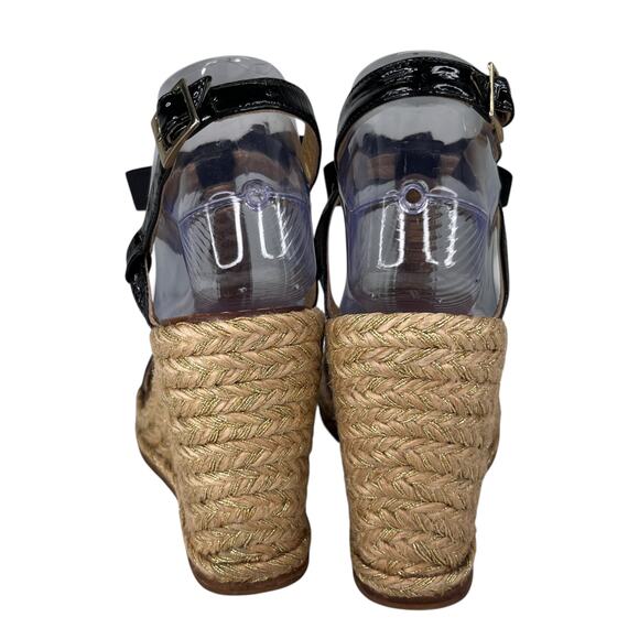 Kate Spade Espadrille Sandals Black 8 Bow Gold Chain - Picture 8 of 11